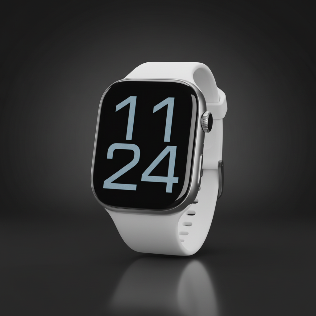 Smartwatch color blanco sobre fondo oscuro premium