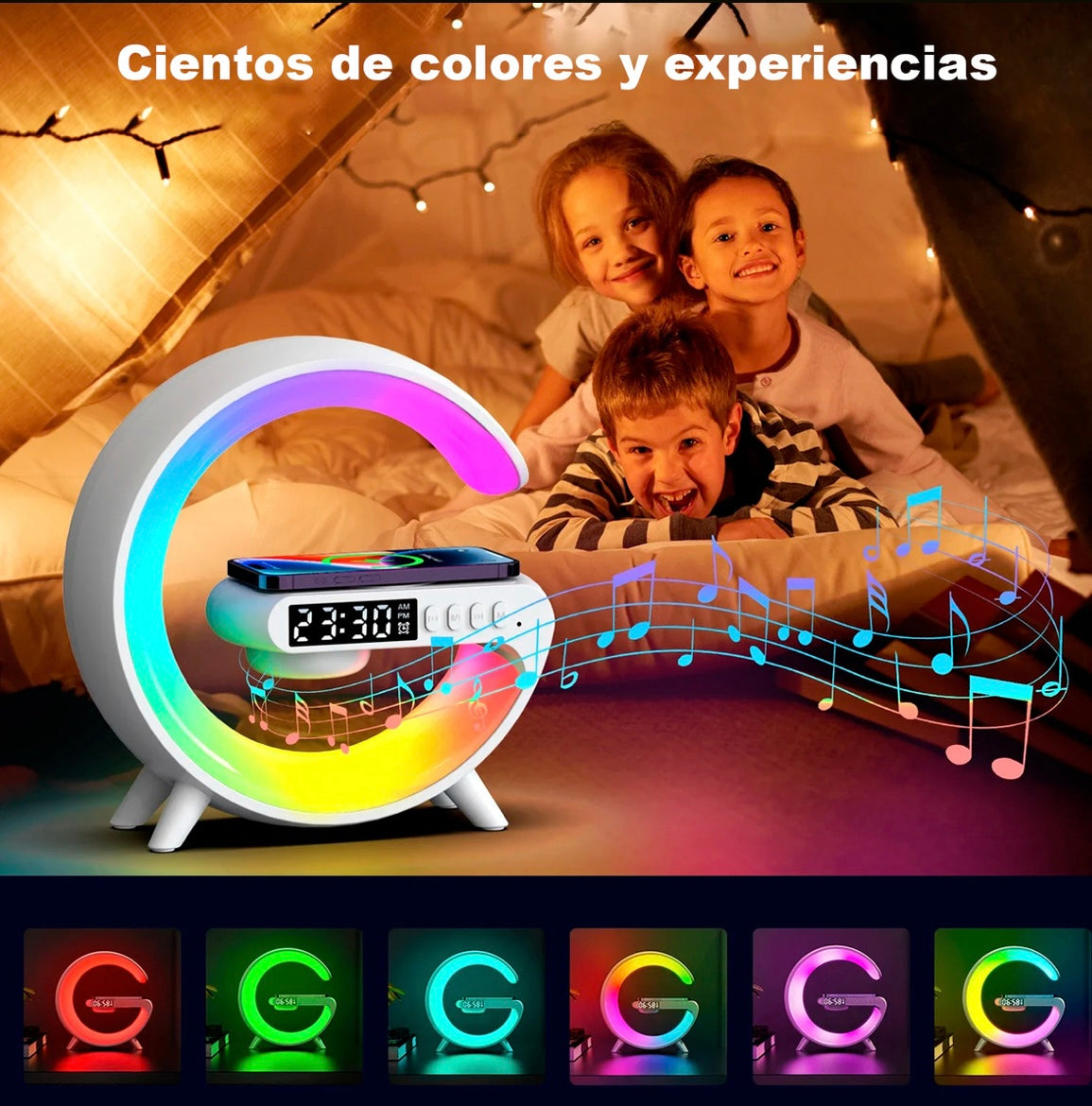 MINI Lampara Inteligente G Con Luces Rgb Bocina Cargador Inalámbrico De Carga Rápida Bluetooth