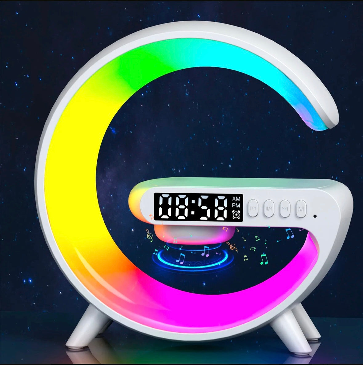 MINI Lampara Inteligente G Con Luces Rgb Bocina Cargador Inalámbrico De Carga Rápida Bluetooth