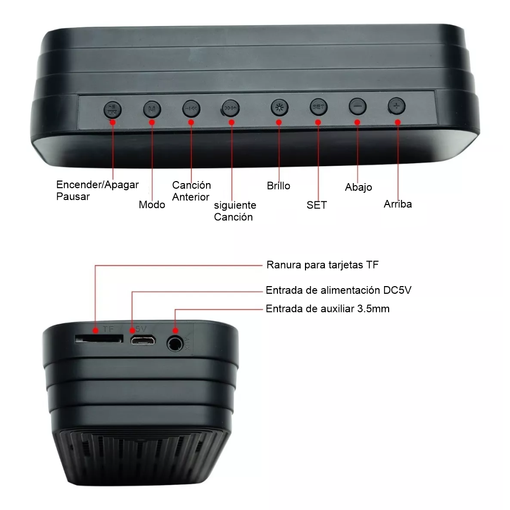Radio reloj despertador Bluetooh Sd alarma dual recargable