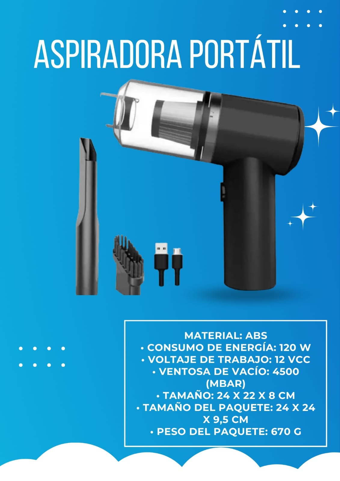 ASPIRADORA INALAMBRICA PORTATIL MANO90°